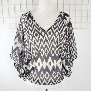 Sweet Pea by Stacy Frati Y2K Whimsigoth Ikat Sheer Mesh Blouson Blo…